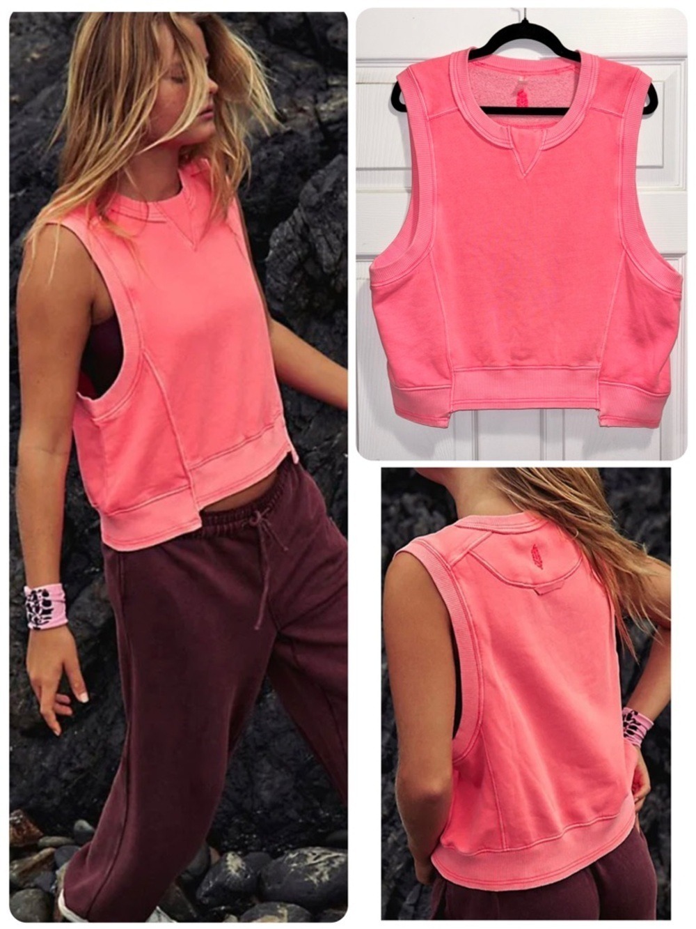 Free People FP Movement Intercept Tank Relaxed Fit Top Bright Pink Size Small